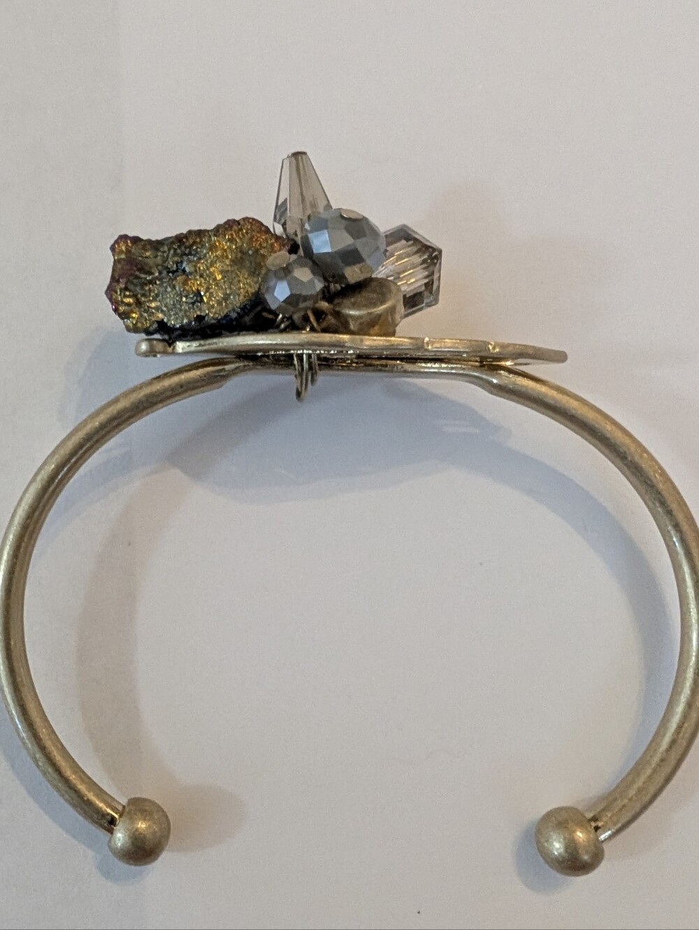 Vintage Raw Titanium Rainbow Druzy Crystal Cluster Matte Gold Leaf Cuff